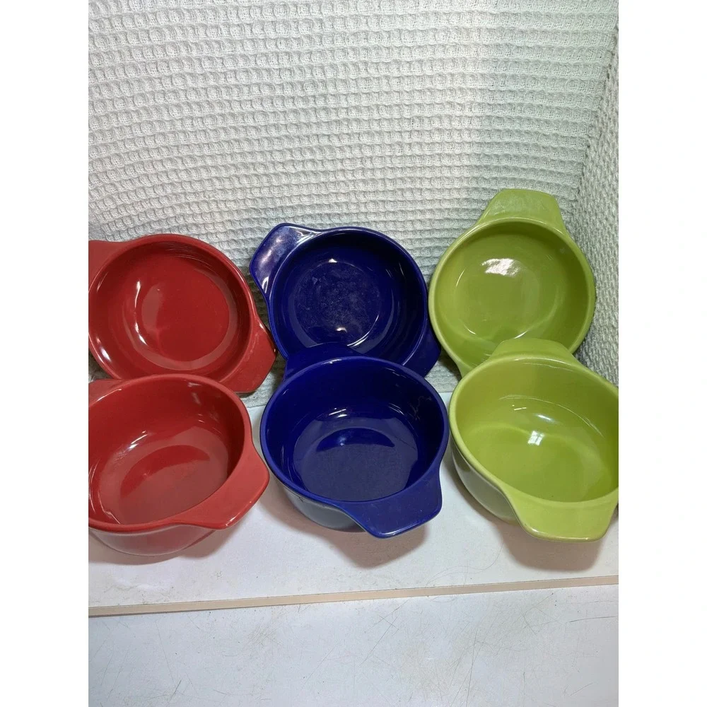 MCM Unisex Chantal Ceramic Handled Ramekin Bowls 5.25in Red Blue Green Set of 6